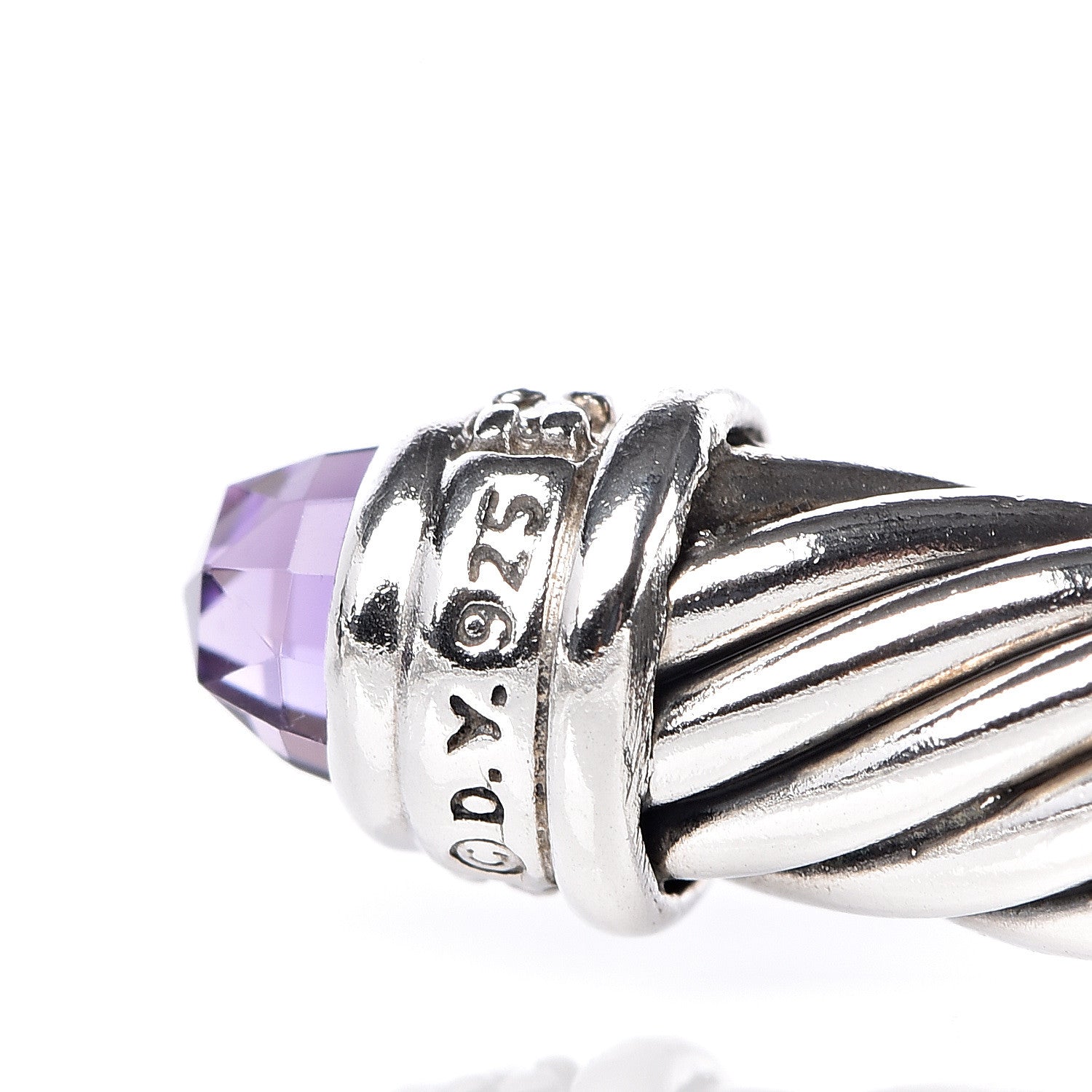 David Yurman Sterling Silver Diamond Amethyst 5mm Cable Classics Bracelet 8 of 8
