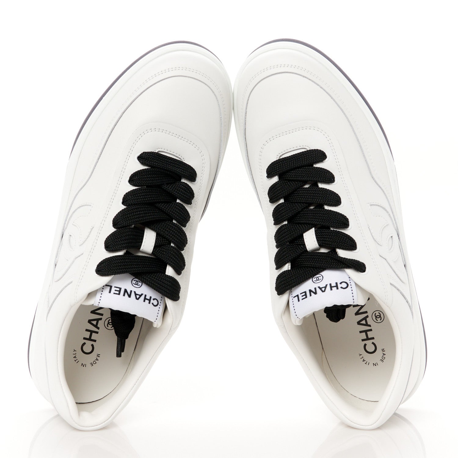 Chanel Calfskin CC Womens Sneakers 40 White Black 2 of 11