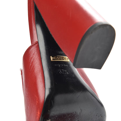 Gucci Malaga Kid Horsebit Princetown High Heel Mules 37.5 Hibiscus Red 6 of 10