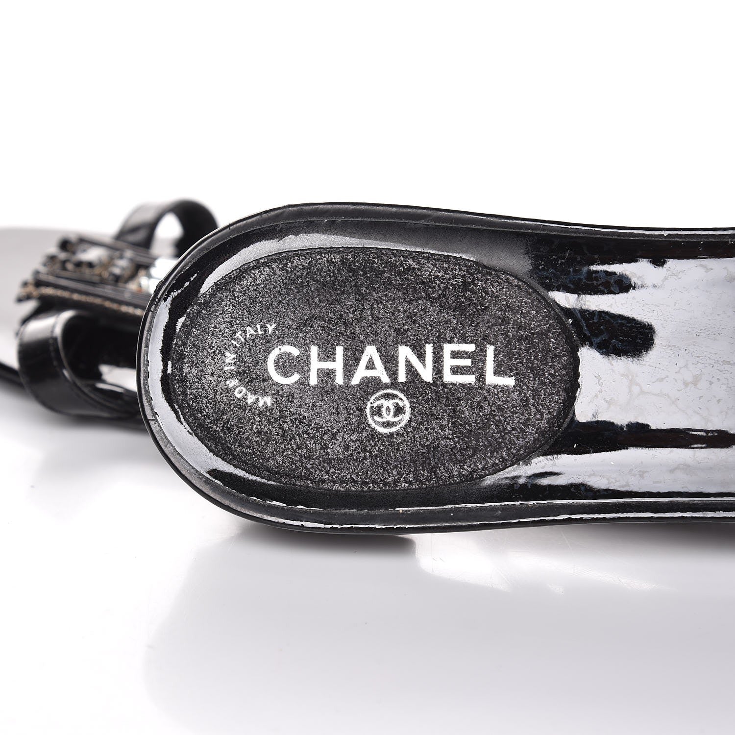 Chanel Patent Crystal Embellished Sandals 38.5 Black 11 of 14