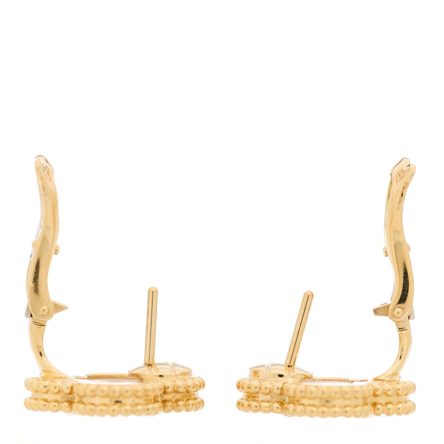 Van Cleef & Arpels 18K Yellow Gold Mother of Pearl Vintage Alhambra Earrings 3 of 4