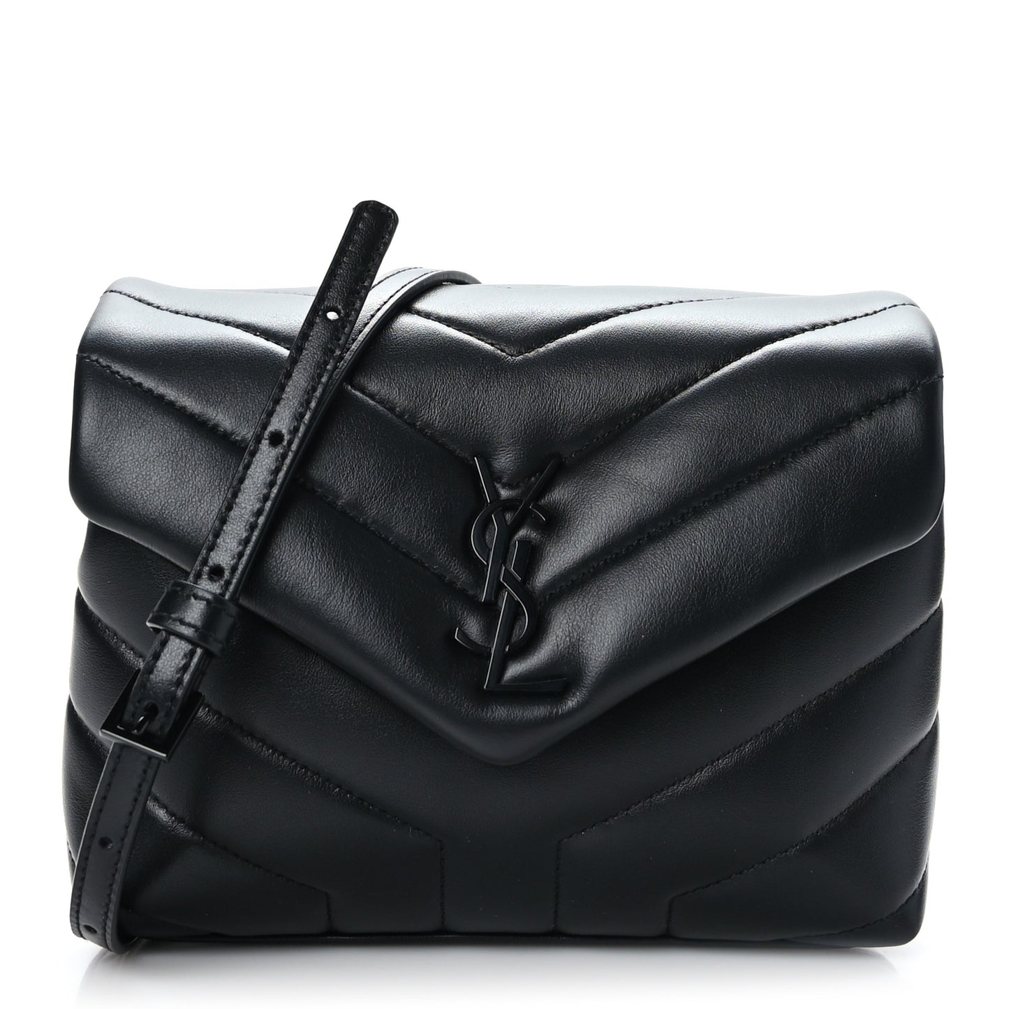 Calfskin Y Quilted Monogram Monochrome Toy Loulou Crossbody Bag Black