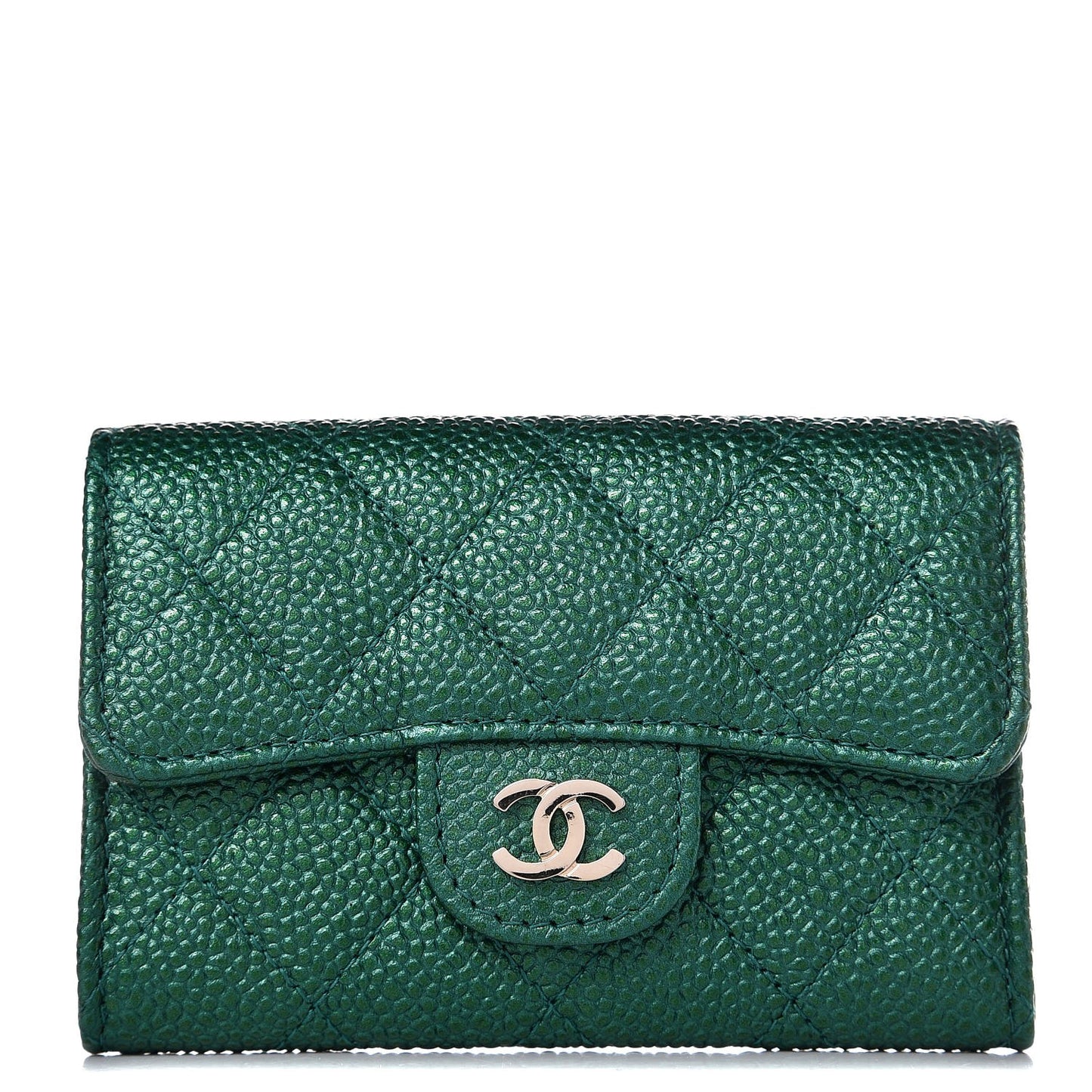 Metallic Caviar Quilted Card Holder Green