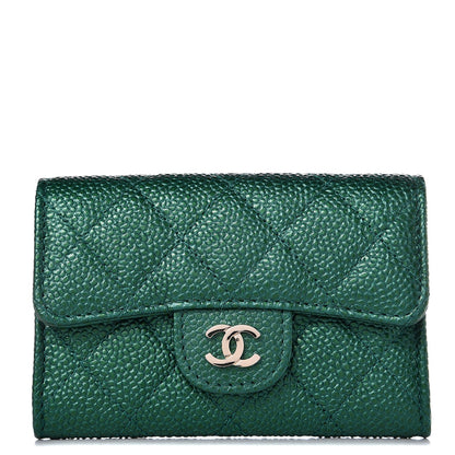 Chanel Metallic Caviar Quilted Card Holder Green 1 of 9