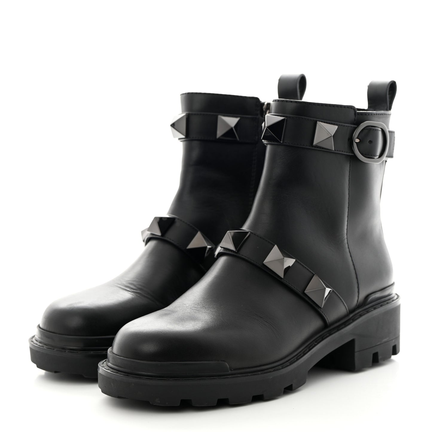 Calfskin Tonal Roman Stud 20/40mm Combat Boots 38 Black