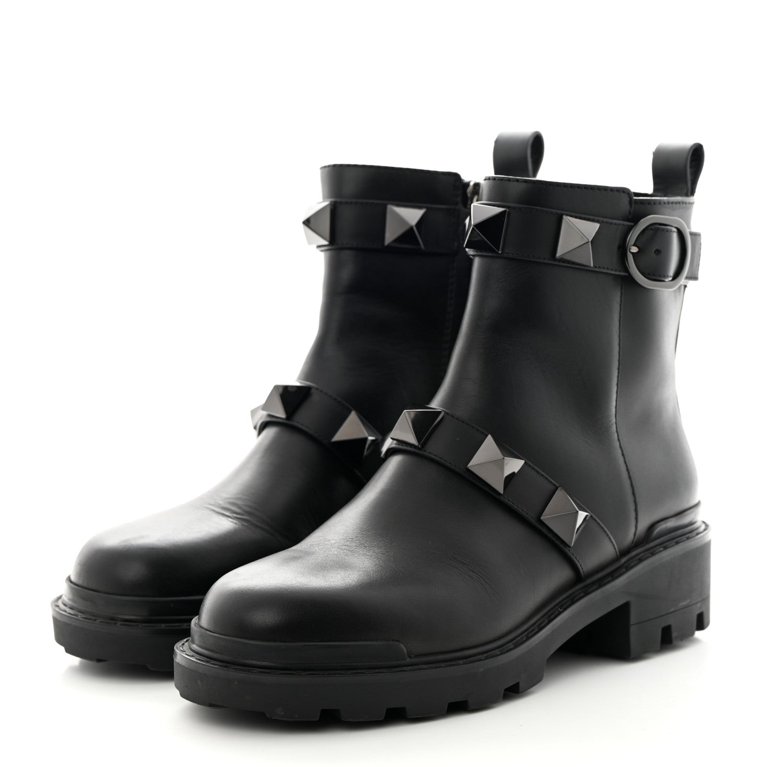 Valentino Garavani Calfskin Tonal Roman Stud 20/40mm Combat Boots 38 Black 3 of 14