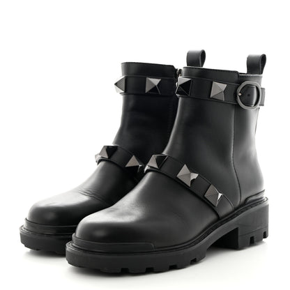 Valentino Garavani Calfskin Tonal Roman Stud 20/40mm Combat Boots 38 Black 3 of 14