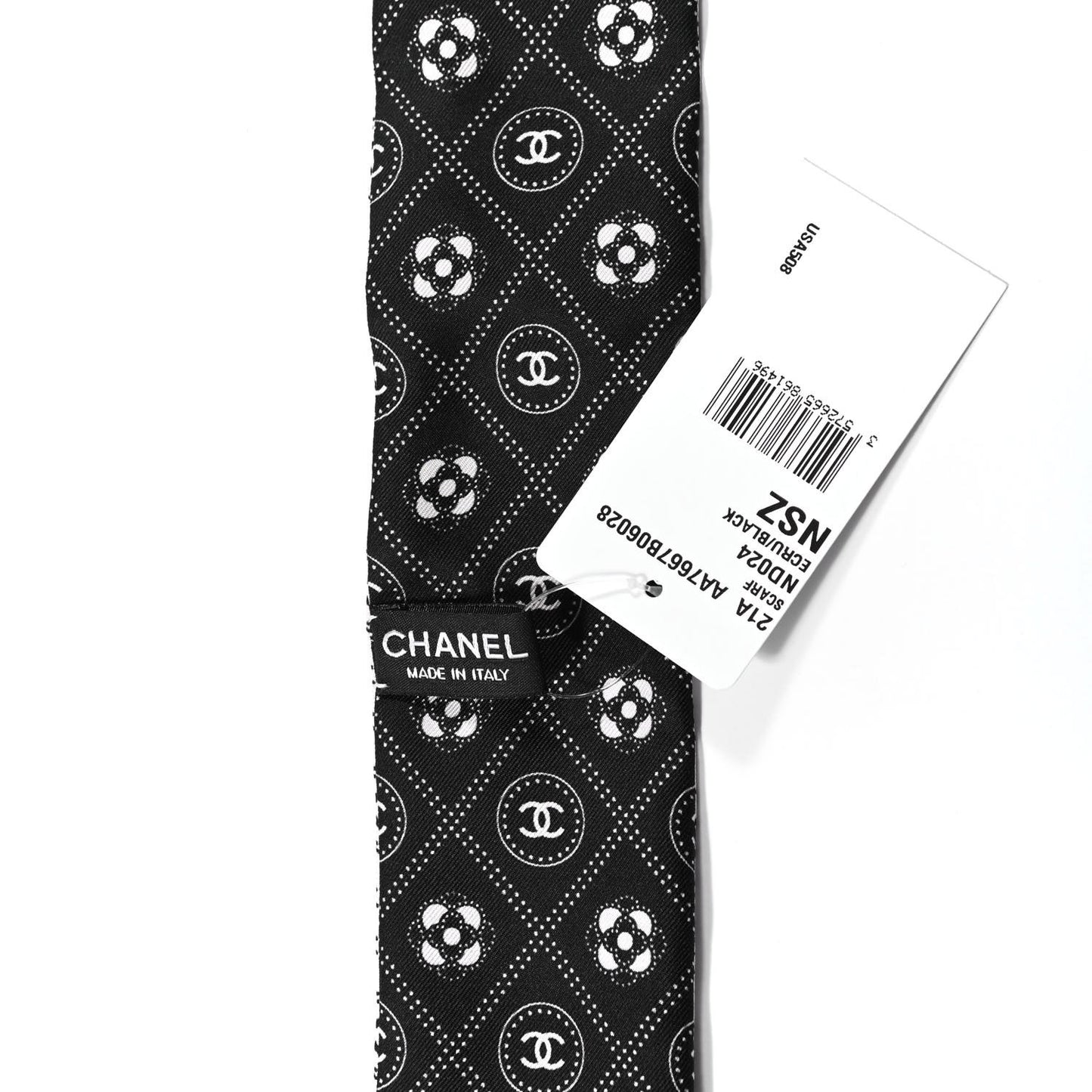 Silk CC Polka Dot Slim Bandeau Scarf Black Ecru