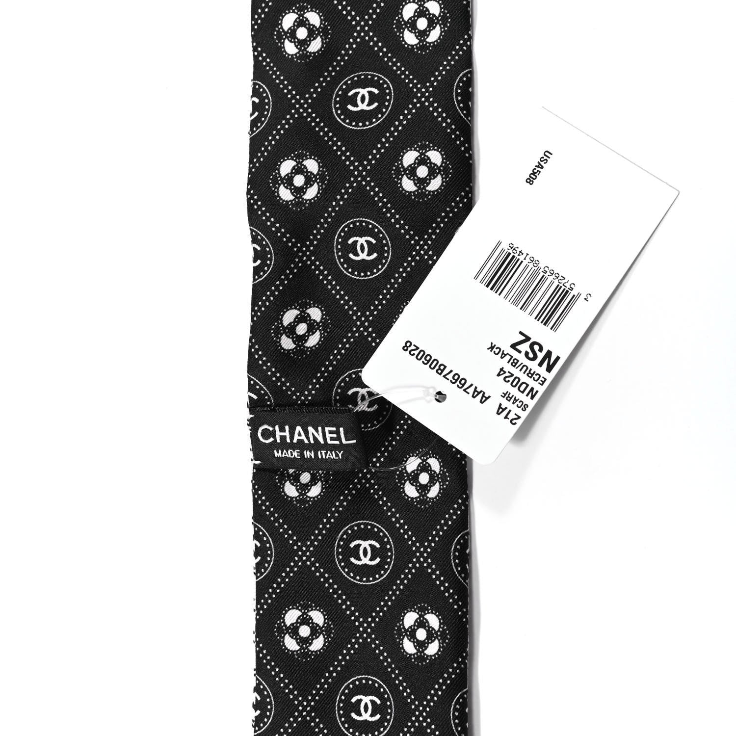 Chanel Silk CC Polka Dot Slim Bandeau Scarf Black Ecru 2 of 3