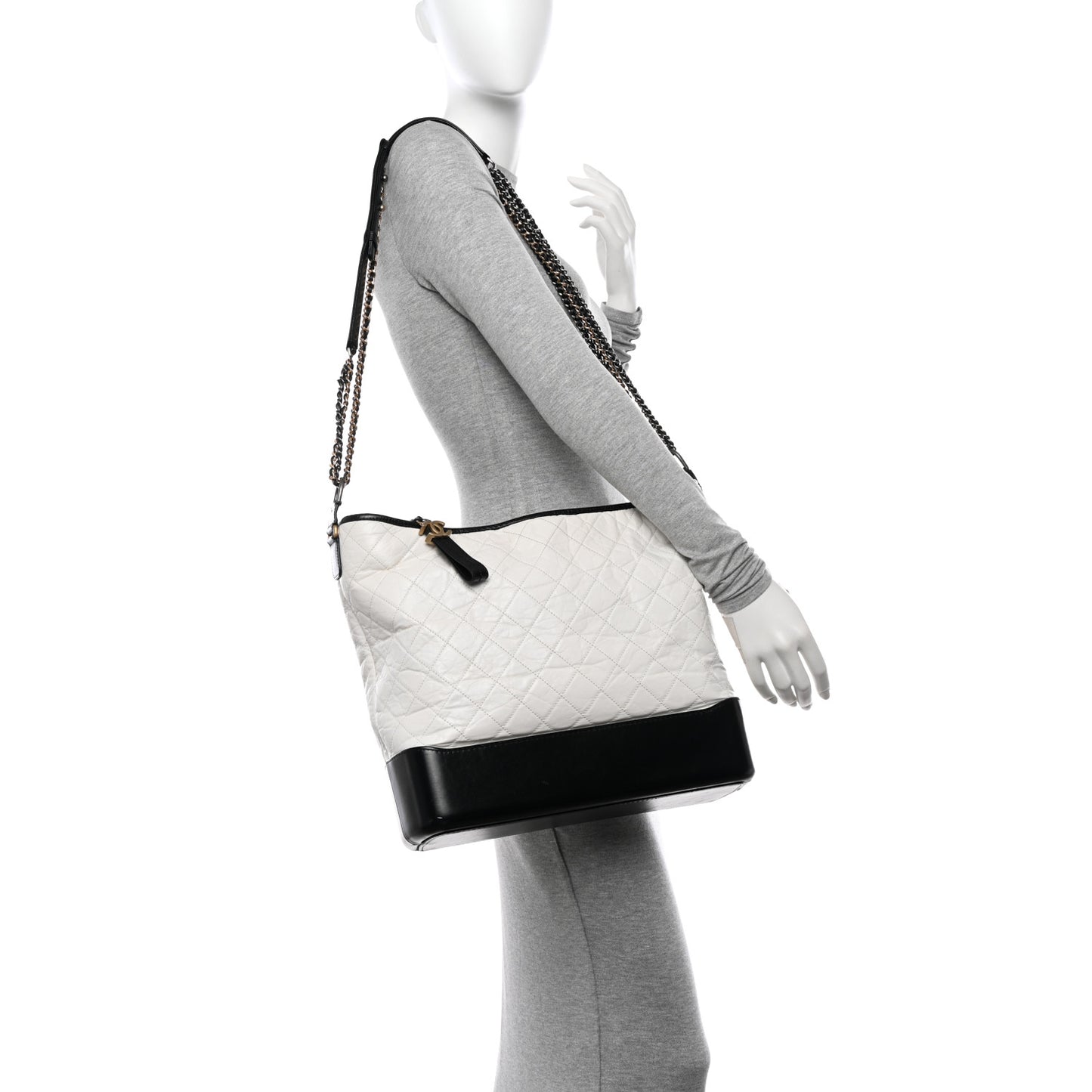 Aged Calfskin Quilted Maxi Gabrielle Hobo White Black