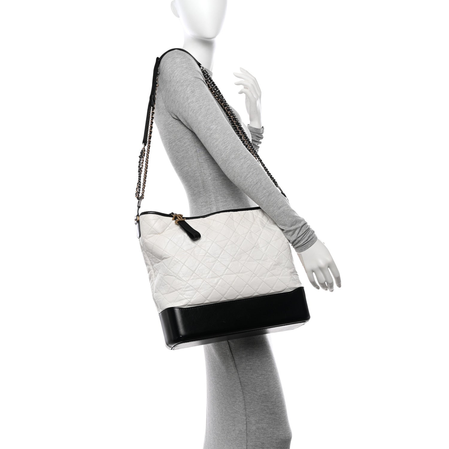 Chanel Aged Calfskin Quilted Maxi Gabrielle Hobo White Black 2 of 14