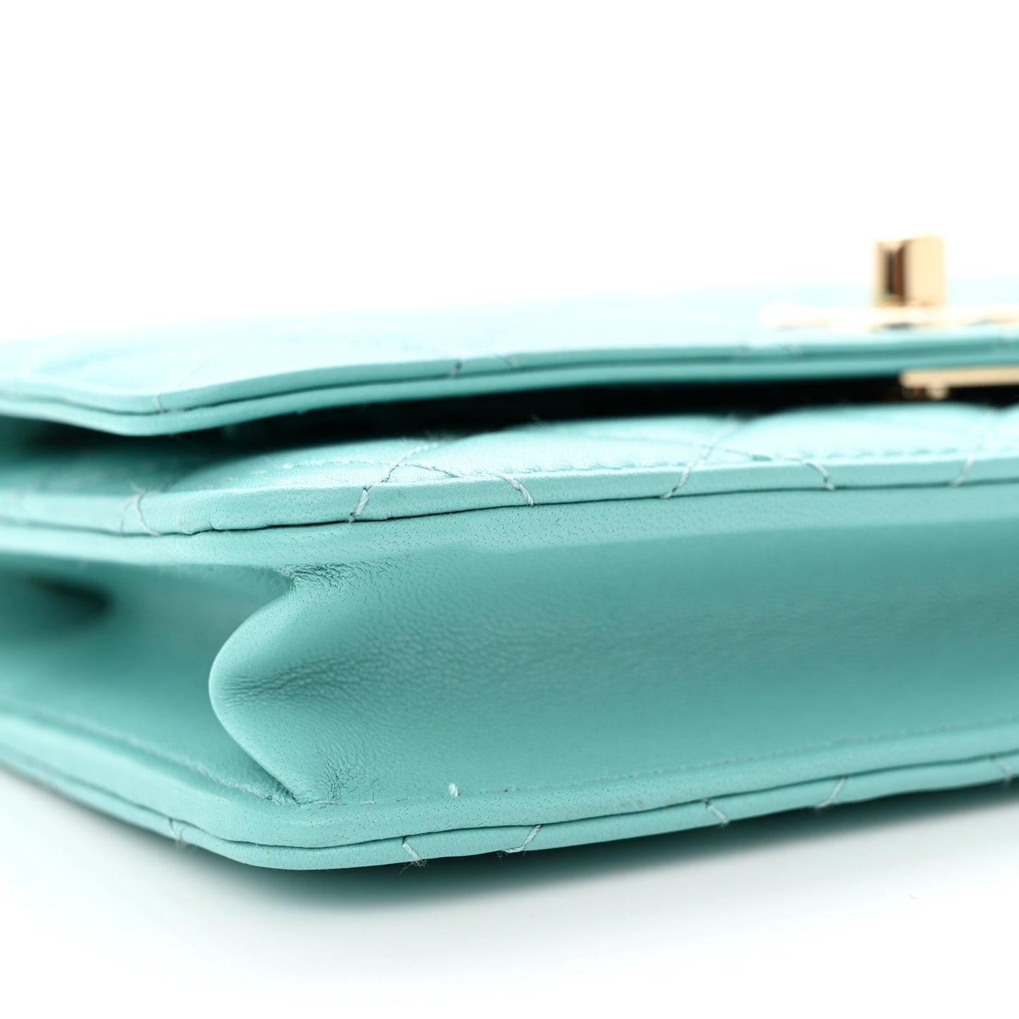 Lambskin Quilted Trendy CC Wallet On Chain WOC Turquoise