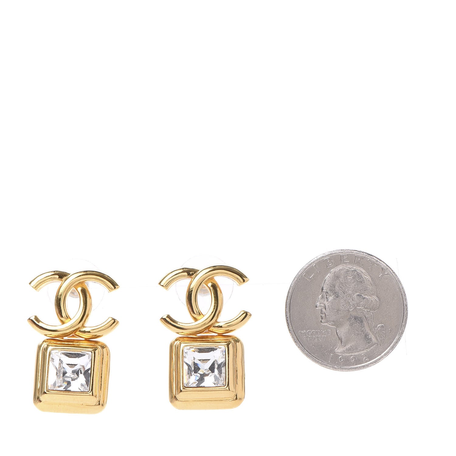 Chanel Crystal CC Square Earrings Gold 2 of 5