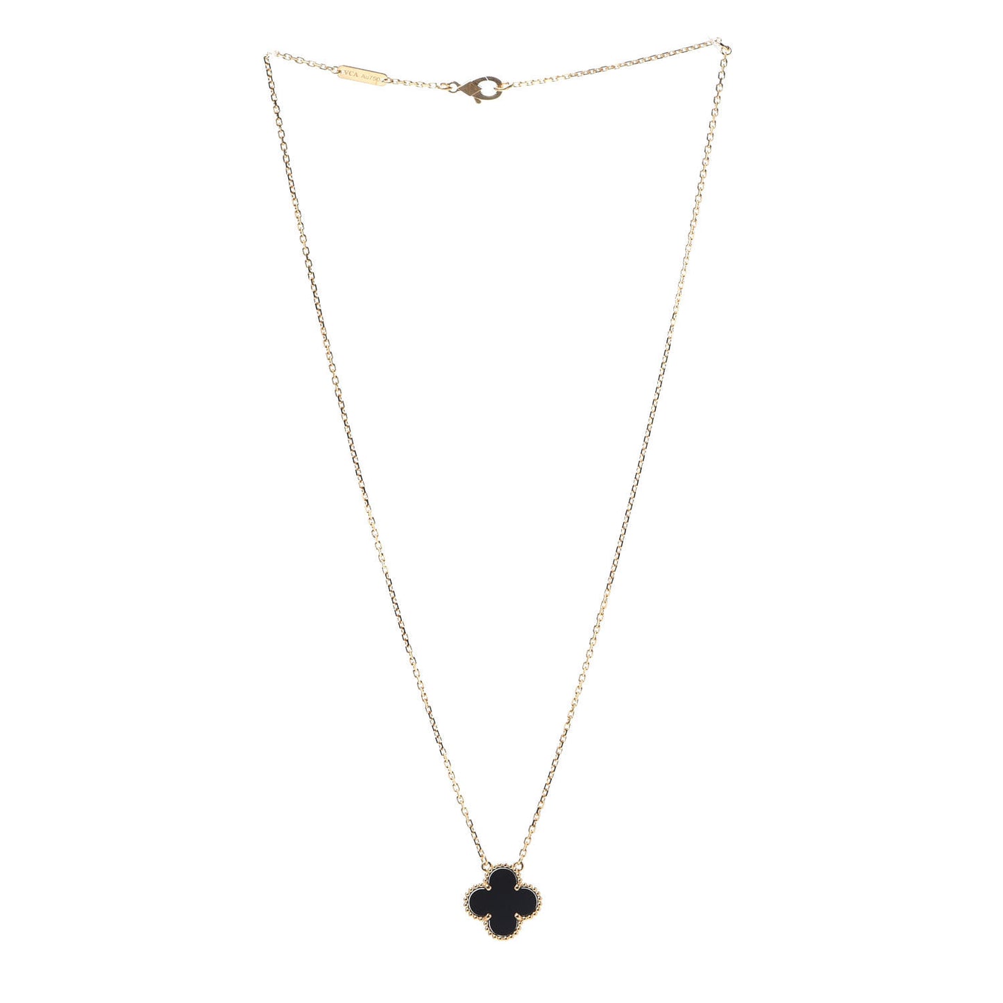 18K Yellow Gold Black Onyx Vintage Alhambra Pendant Necklace