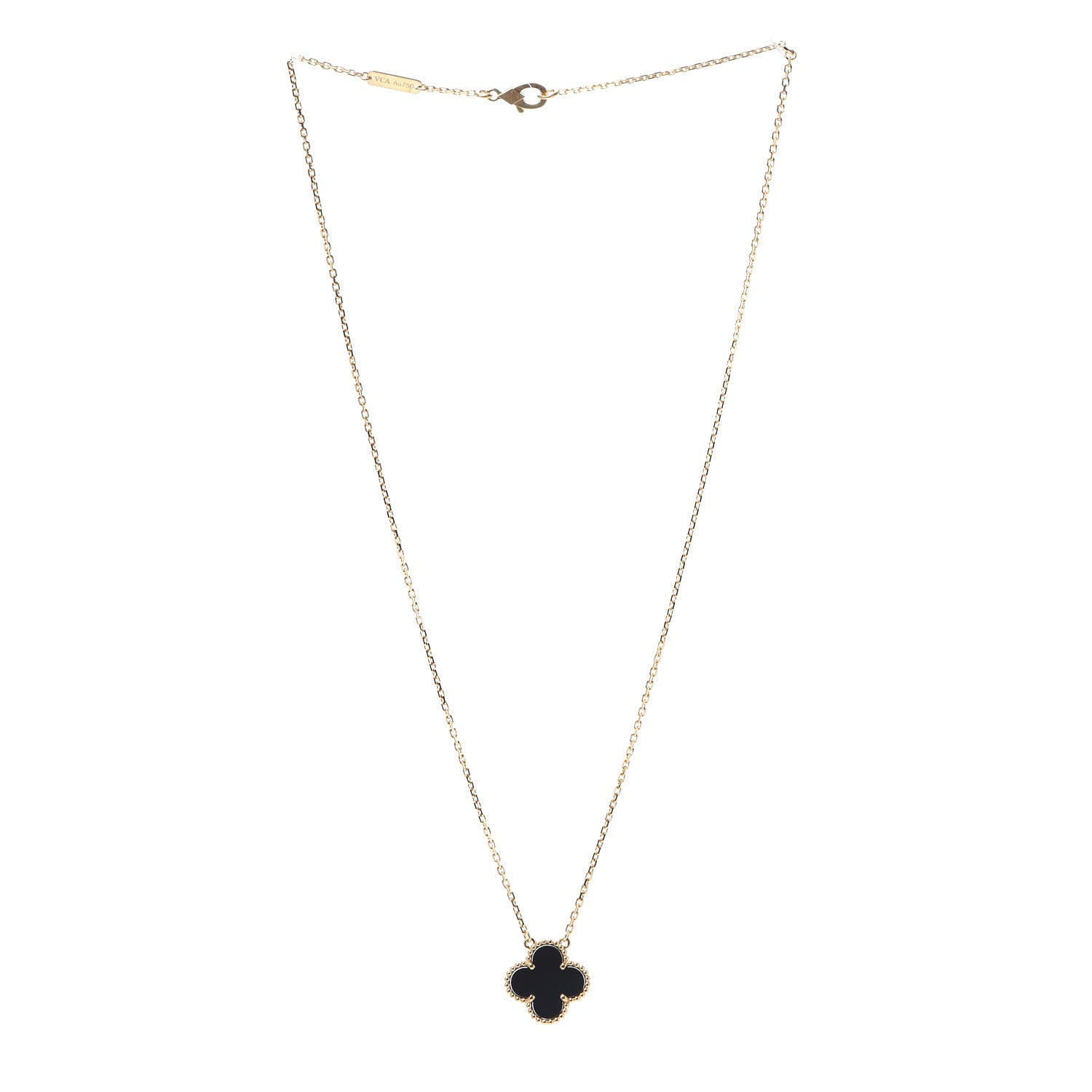 Van Cleef & Arpels 18K Yellow Gold Black Onyx Vintage Alhambra Pendant Necklace 3 of 8