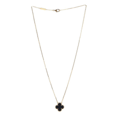 Van Cleef & Arpels 18K Yellow Gold Black Onyx Vintage Alhambra Pendant Necklace 3 of 8