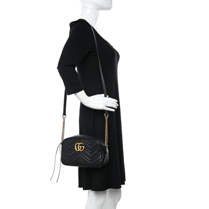 Gucci Calfskin Matelasse Small GG Marmont Chain Shoulder Bag Black 2 of 11