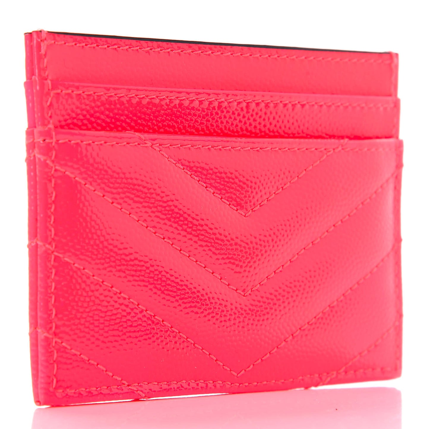 Grain De Poudre Matelasse Chevron Monogram Credit Card Case Neon Pink