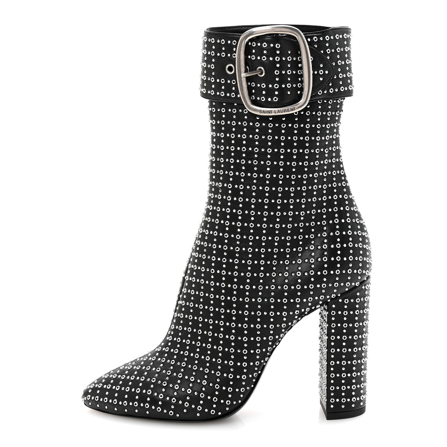 Saint Laurent Nappa Studded Joplin Buckle Booties 38 Black 1 of 10