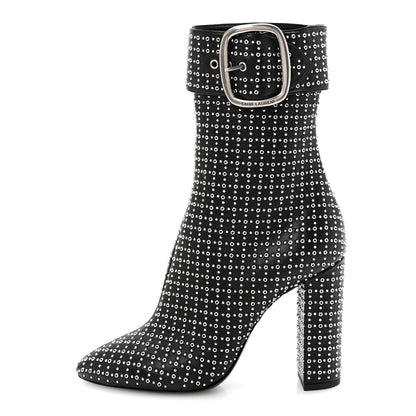 Saint Laurent Nappa Studded Joplin Buckle Booties 38 Black 1 of 10