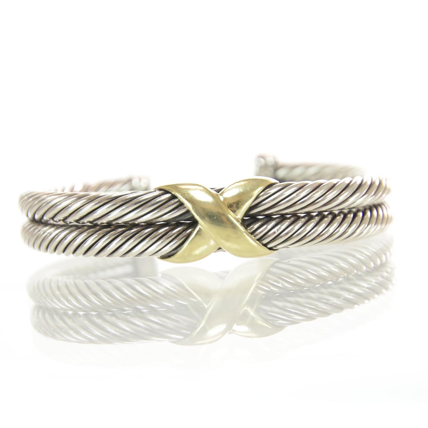 Sterling Silver 14K Yellow Gold 10mm X Double Cable Bracelet
