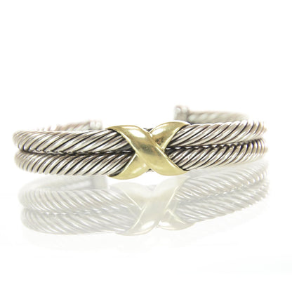 David Yurman Sterling Silver 14K Yellow Gold 10mm X Double Cable Bracelet 1 of 7