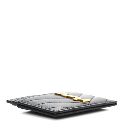 Saint Laurent Grain De Poudre Matelasse Chevron Monogram Credit Card Case Black 4 of 7