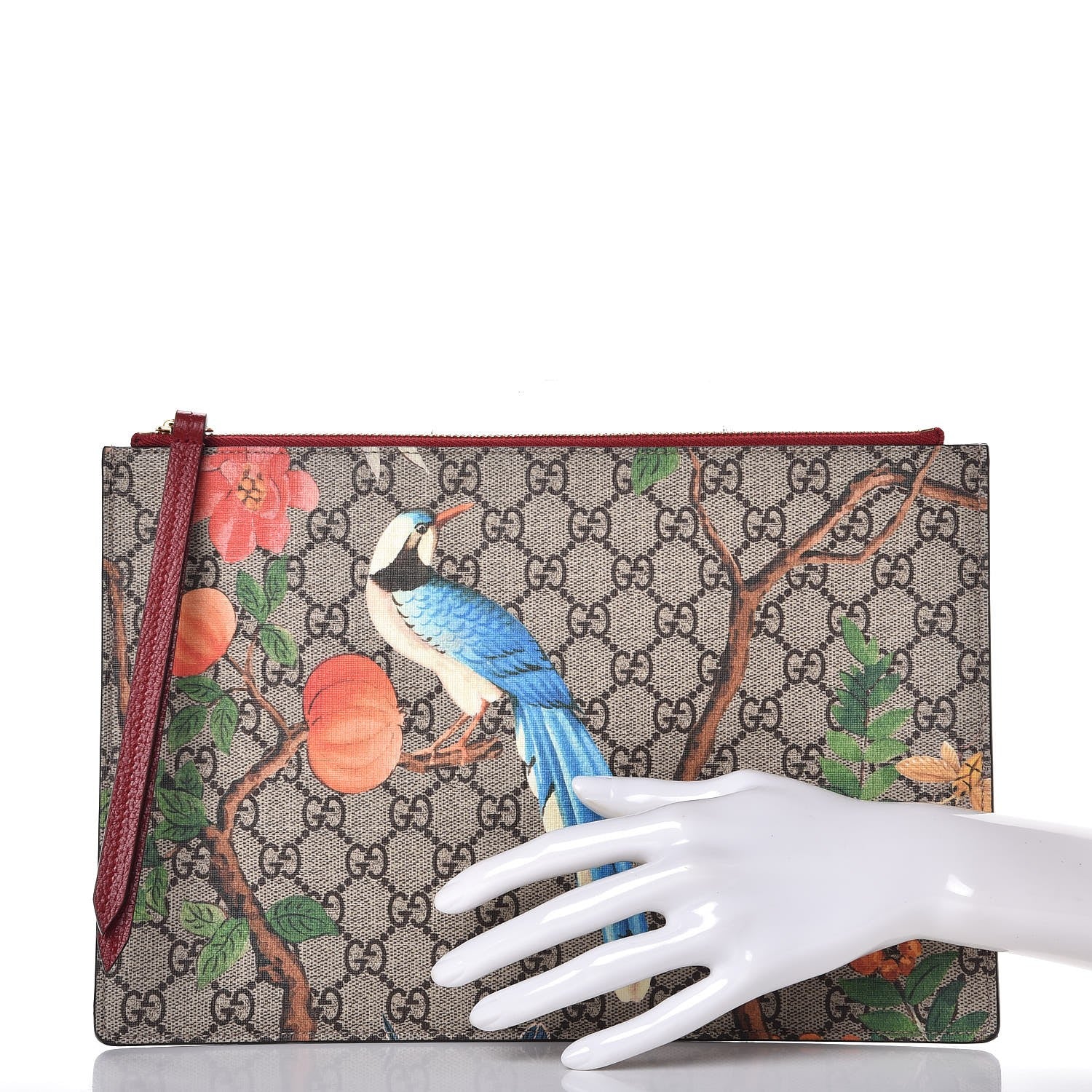 Gucci GG Supreme Monogram Tian Large Zip Pouch Beige Multicolor Red 2 of 8