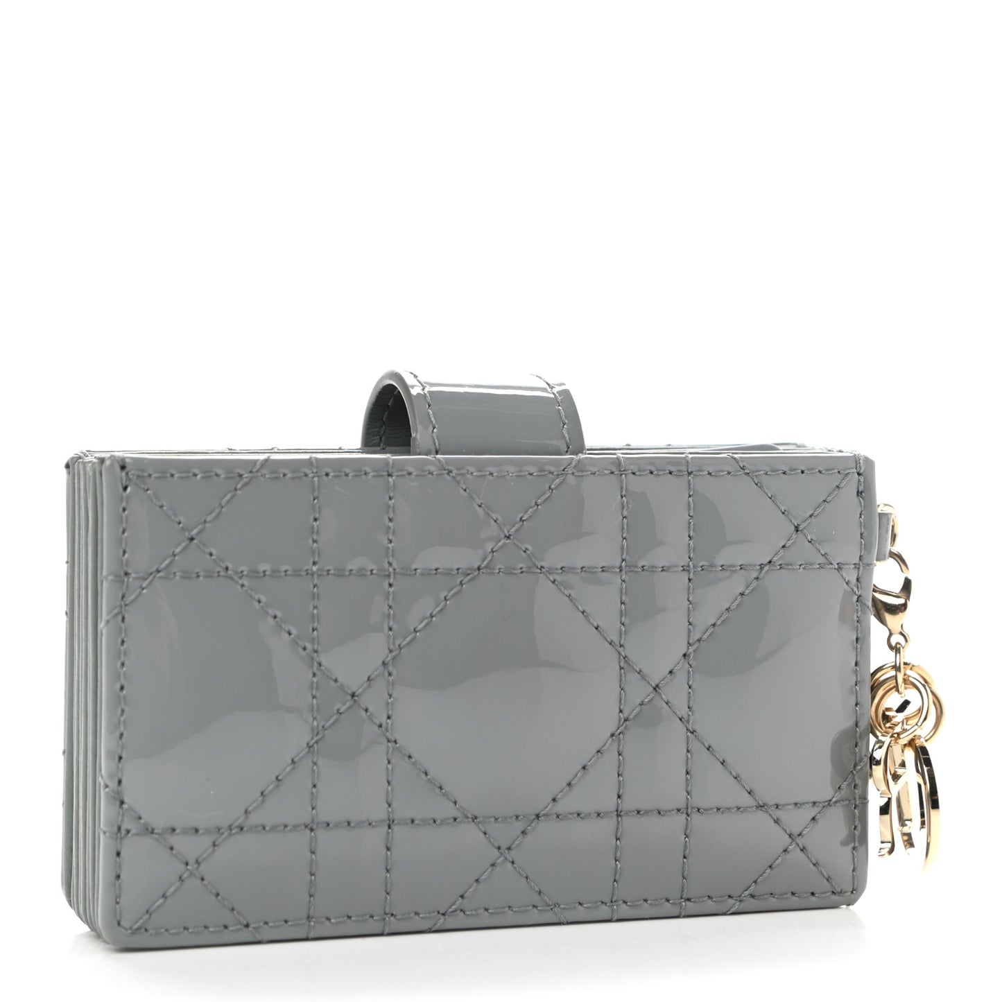 Patent Cannage Lady Dior 5-Gusset Card Holder Grey