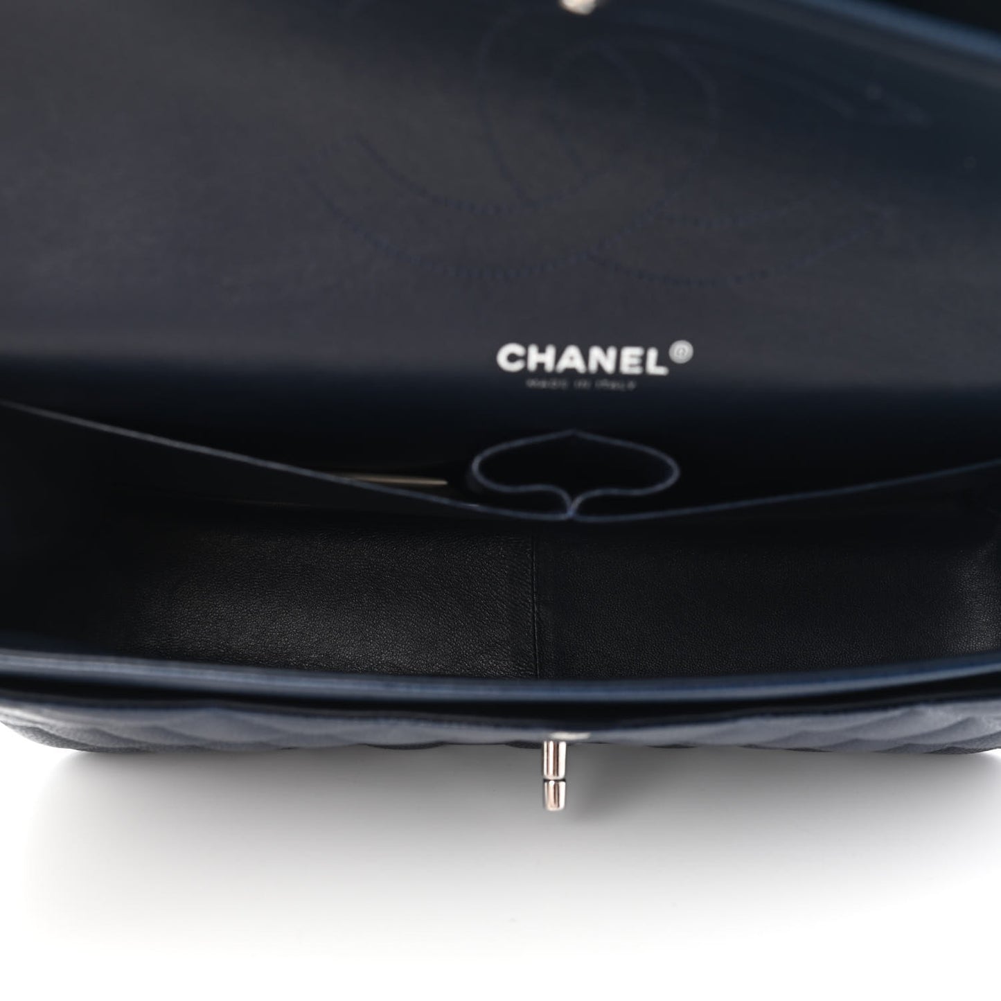 Caviar Quilted Jumbo Double Flap Navy Blue