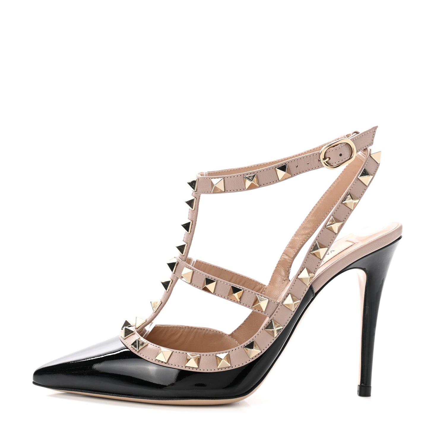 Patent Nappa Rockstud Ankle Strap 100mm Pumps 36 Black Poudre