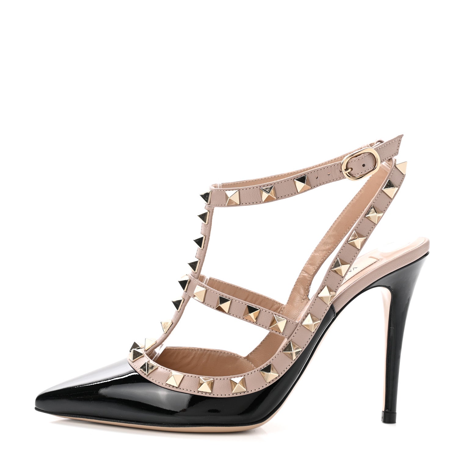 Valentino Garavani Patent Nappa Rockstud Ankle Strap 100mm Pumps 36 Black Poudre 1 of 8