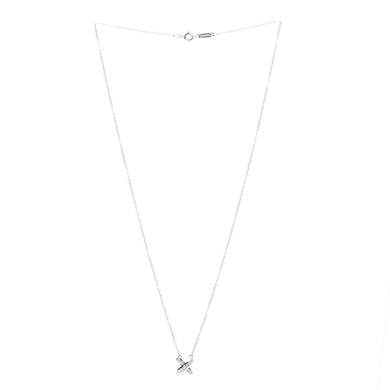 Tiffany Platinum Diamond Cross Stitch Pendant Necklace 3 of 5