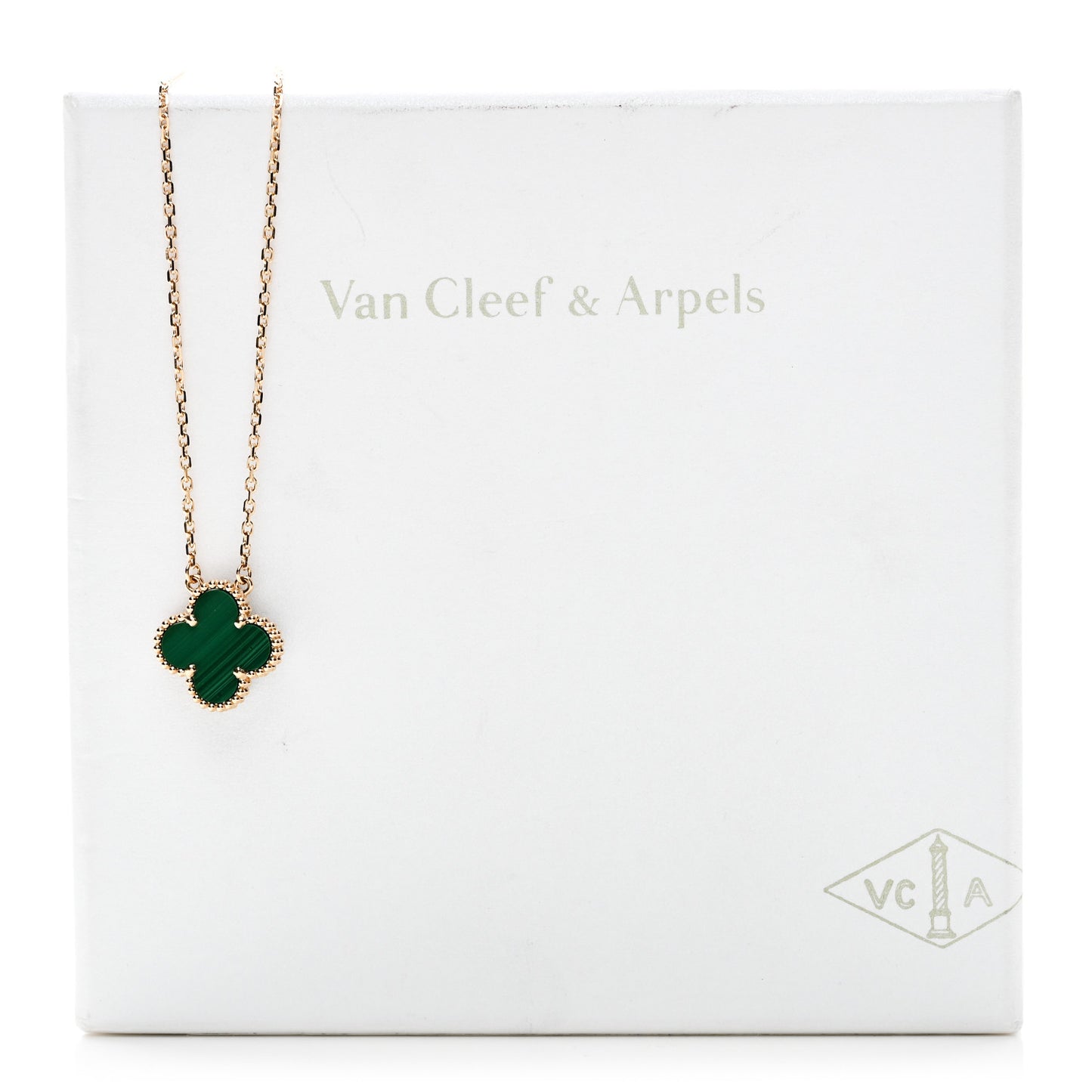 18K Yellow Gold Malachite Vintage Alhambra Pendant Necklace