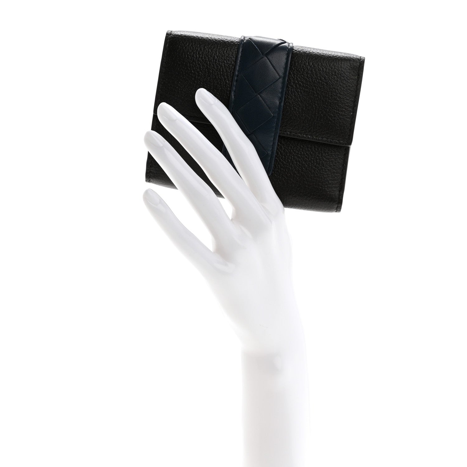 Bottega Veneta Lambskin Calfskin Tag Tri-Fold Zip Wallet Fondant Deep Blue 2 of 8