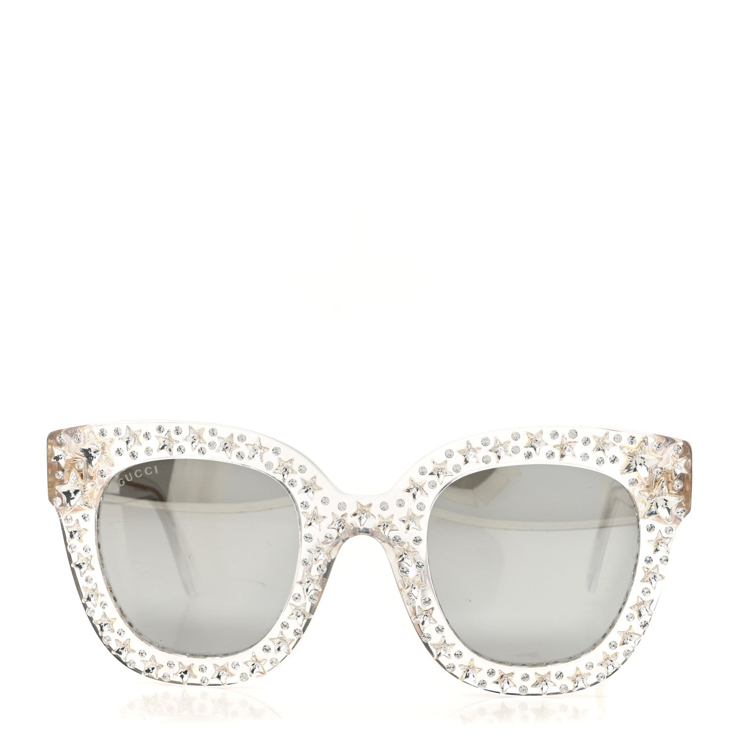 Gucci Acetate Crystal Oversize Mirrored Star Sunglasses GG0116S Ivory 2 of 8