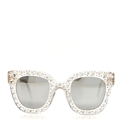 Gucci Acetate Crystal Oversize Mirrored Star Sunglasses GG0116S Ivory 2 of 8
