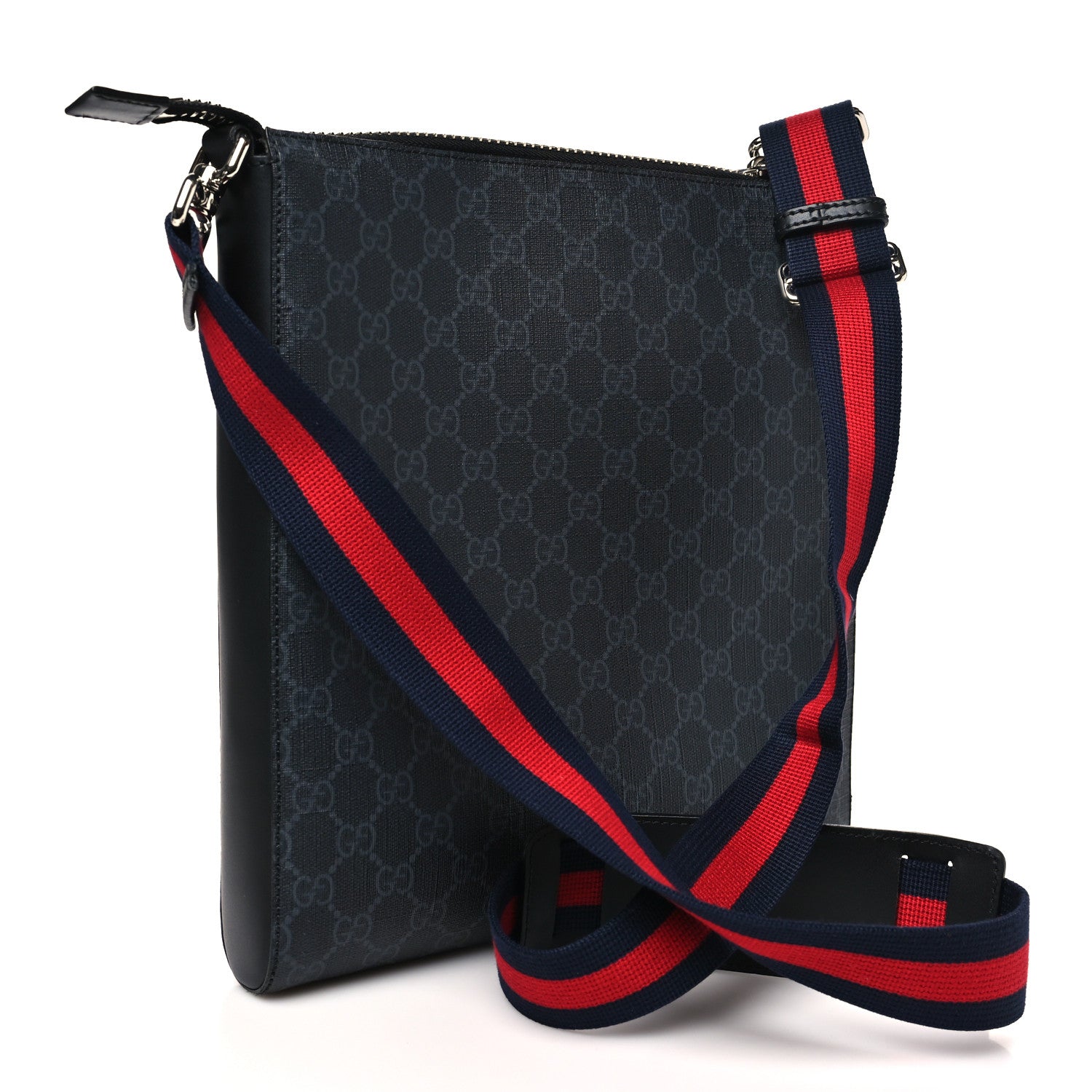 Gucci GG Supreme Monogram Web Small Flat Messenger Bag Black Grey 3 of 10