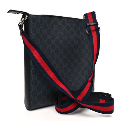 Gucci GG Supreme Monogram Web Small Flat Messenger Bag Black Grey 3 of 10