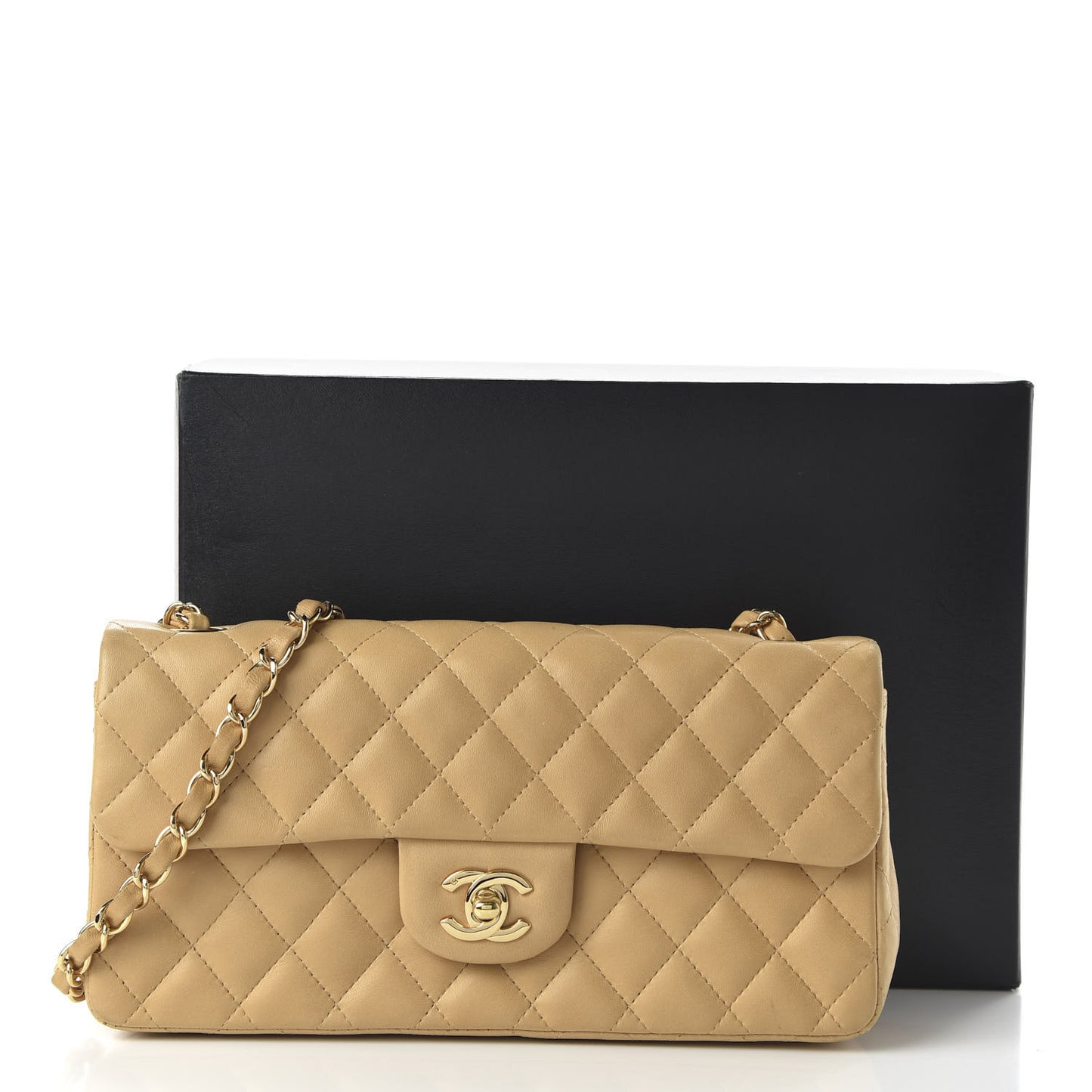Lambskin Quilted East West Flap Beige