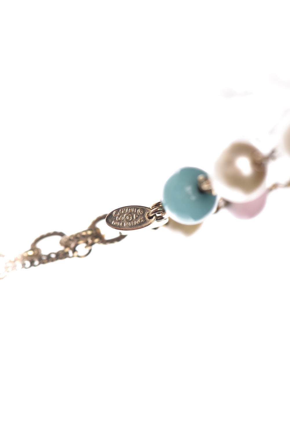 Pearl Beaded Flower Enamel CC Long Necklace Gold Multicolor