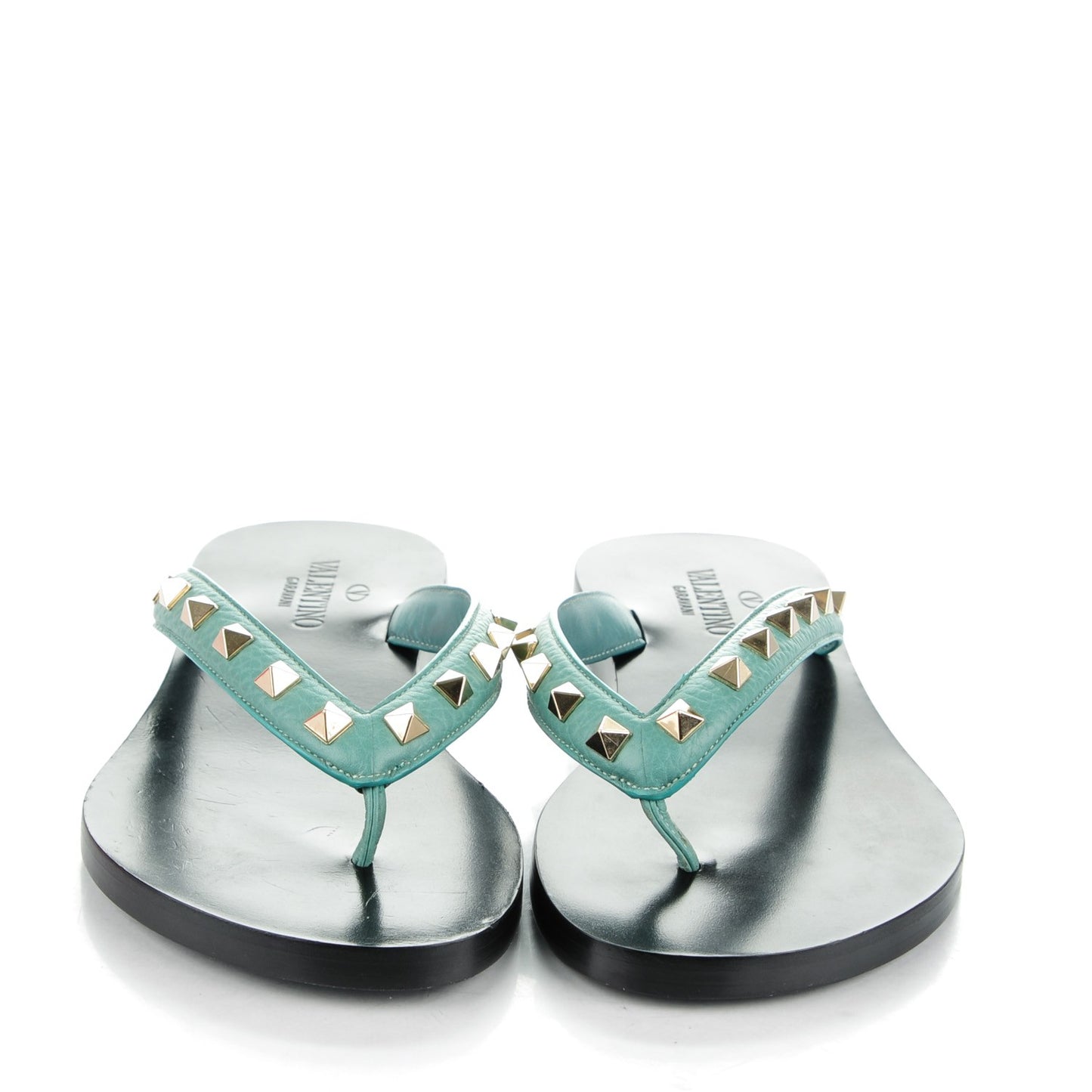 Calfskin Rockstud Thong Sandals 37 Blue