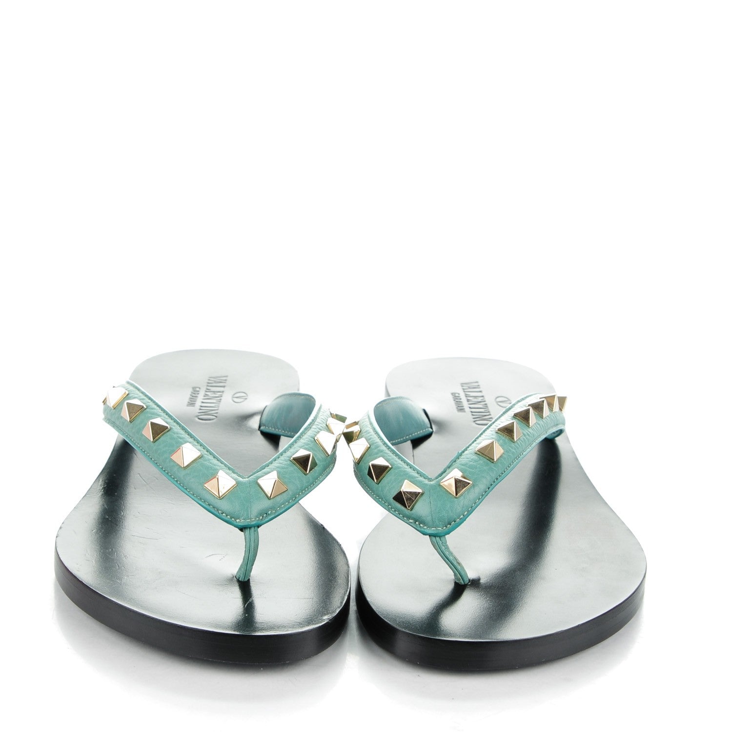 Valentino Garavani Calfskin Rockstud Thong Sandals 37 Blue 2 of 8