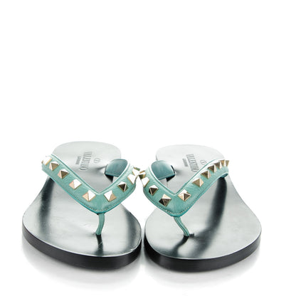 Valentino Garavani Calfskin Rockstud Thong Sandals 37 Blue 2 of 8