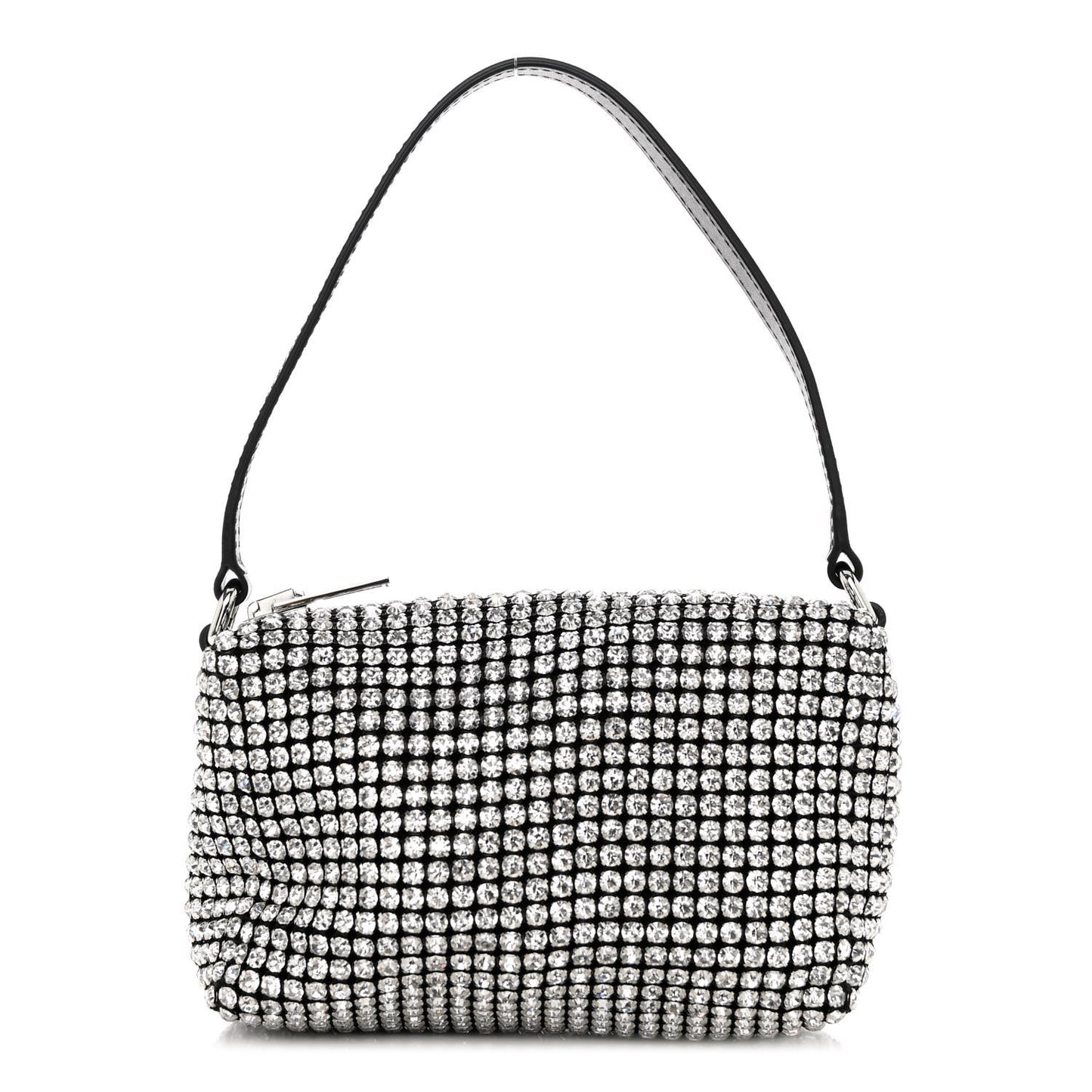 Mesh Crystal Rhinestone Mini Heiress Pouch Black Silver