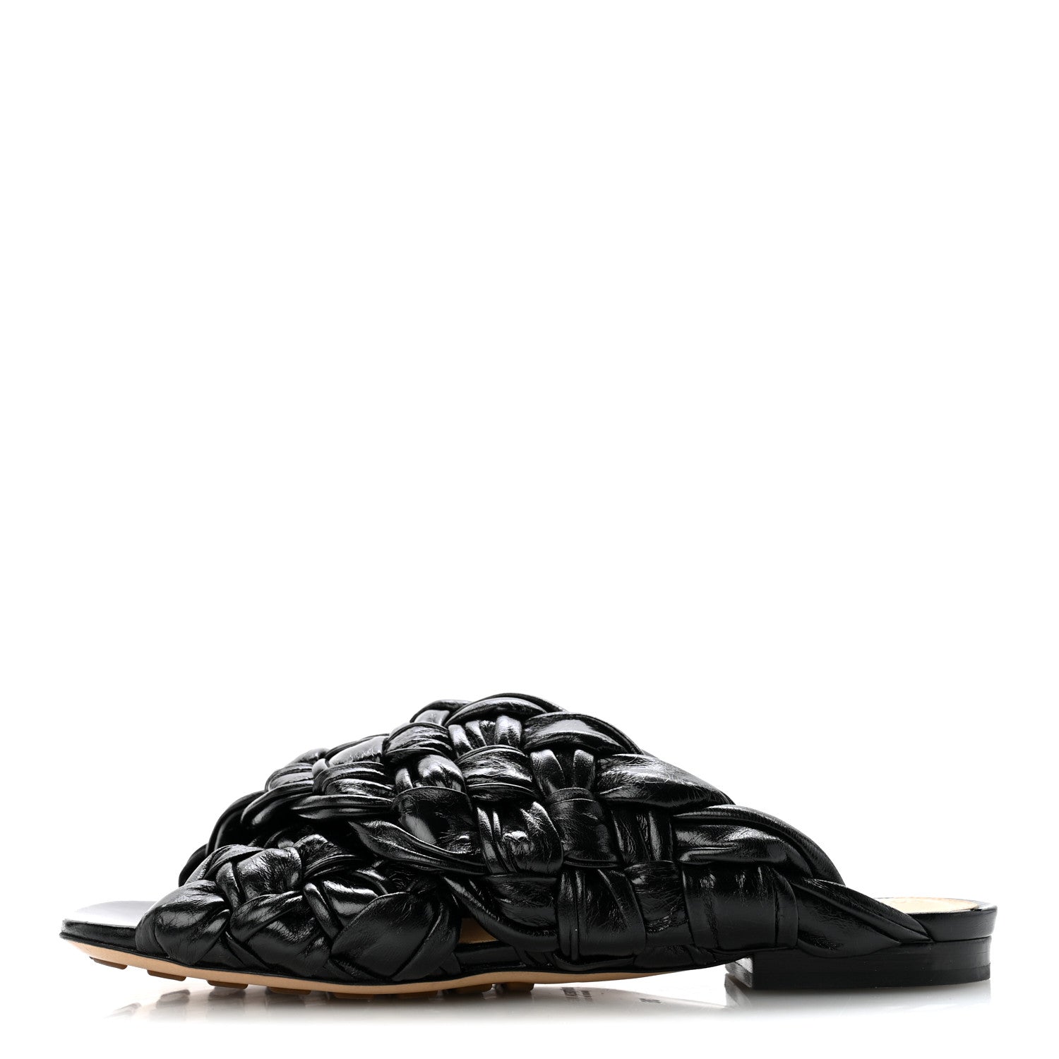 Bottega Veneta Shiny Nappa Intrecciato The Board Flat Sandals 36 Black 1 of 9