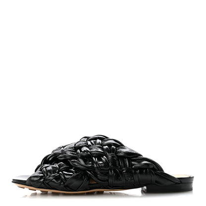 Bottega Veneta Shiny Nappa Intrecciato The Board Flat Sandals 36 Black 1 of 9