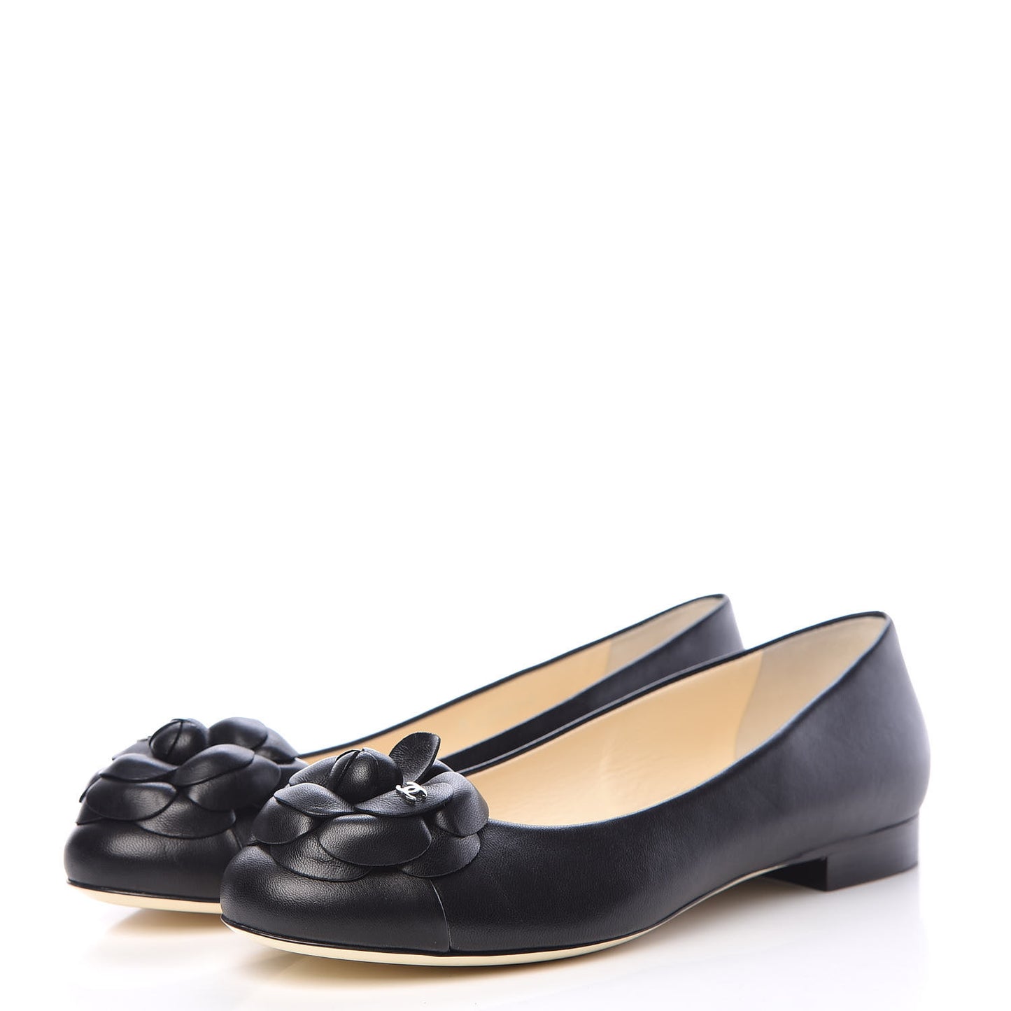 Lambskin Camellia Ballerina Flats 38.5 Black