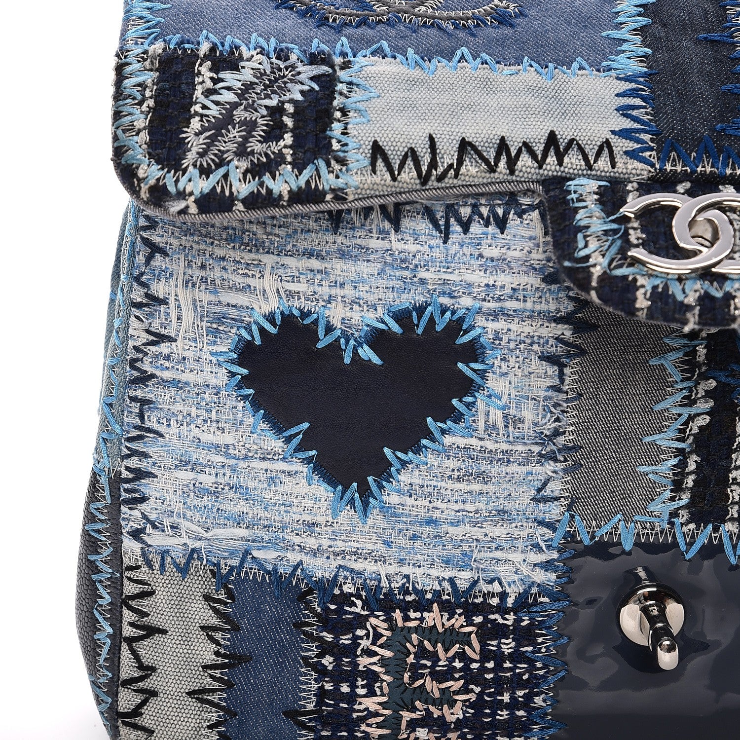 Chanel Denim Tweed Patchwork Jumbo Single Flap Blue 9 of 9