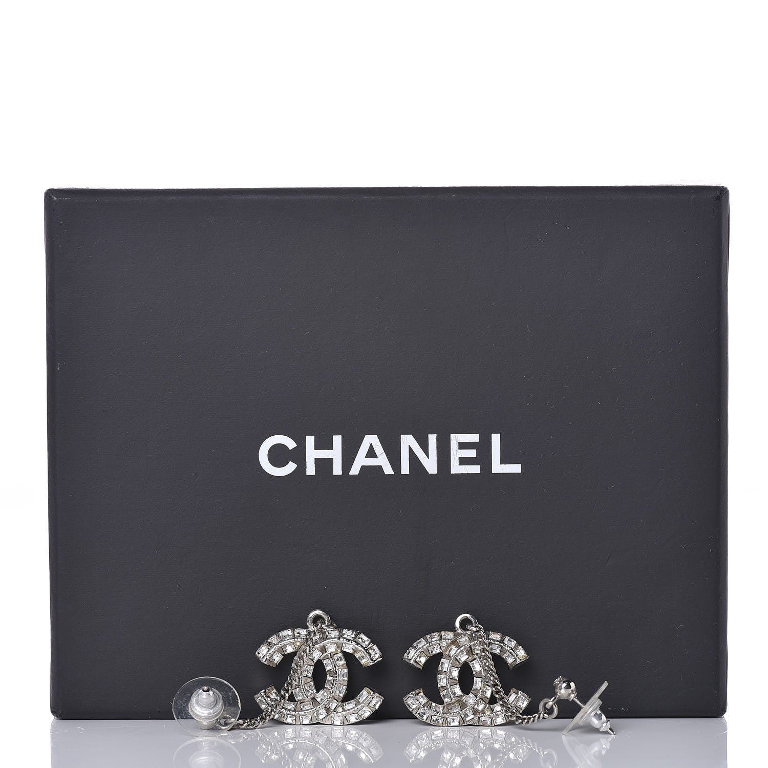 Chanel Baguette Crystal CC Drop Earrings Silver 6 of 6